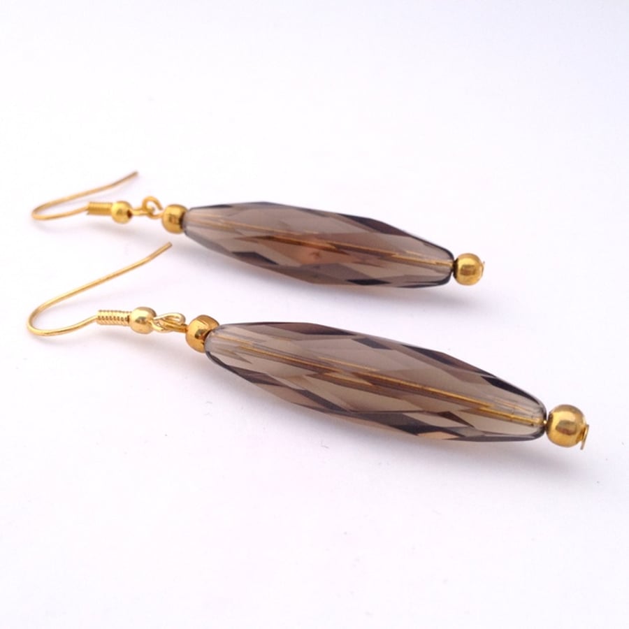 Smokey Quartz Long Drop Earrings