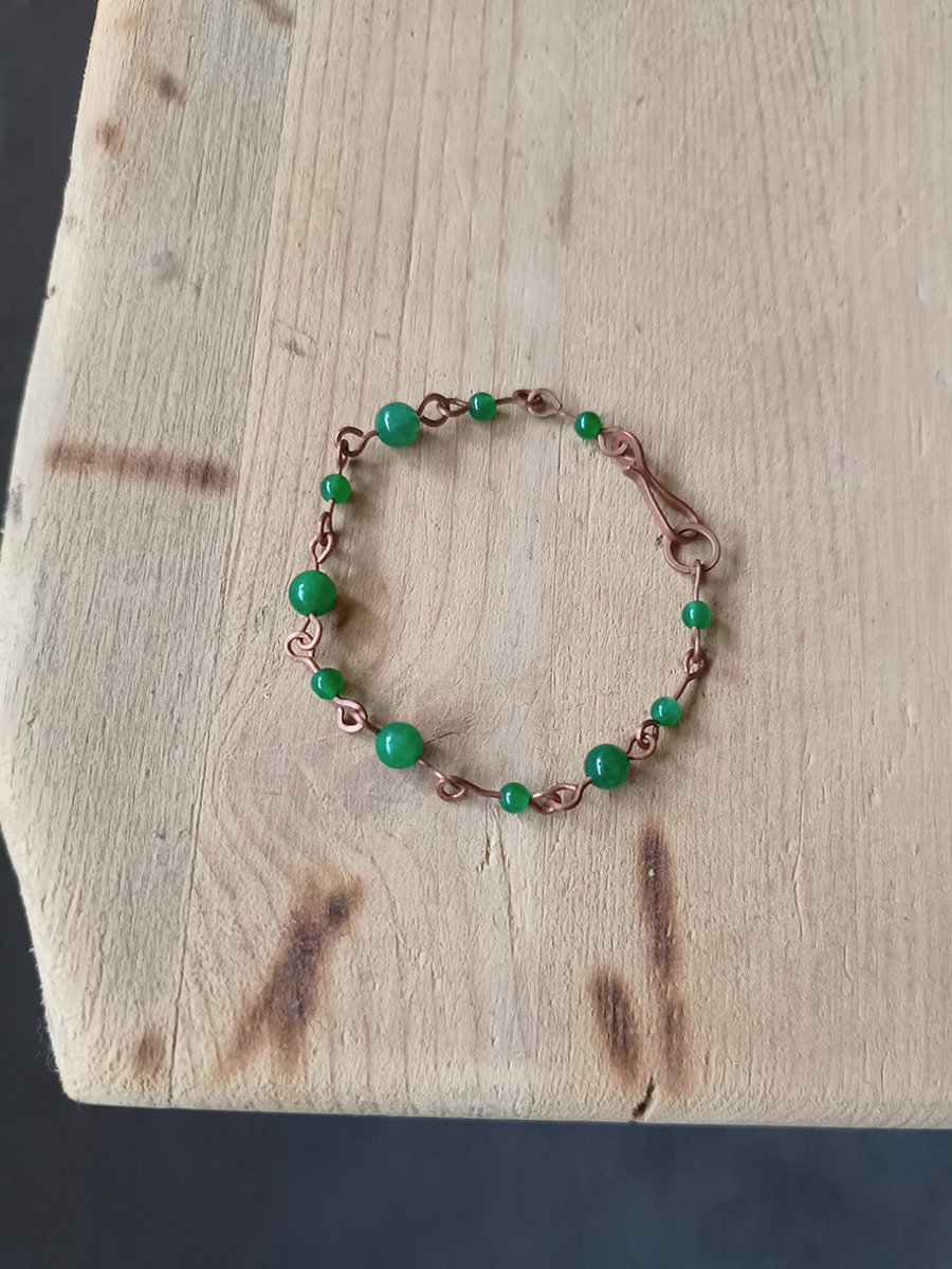 Bracelet, copper and jade