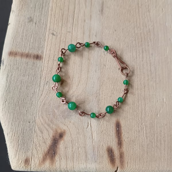 Bracelet, copper and jade