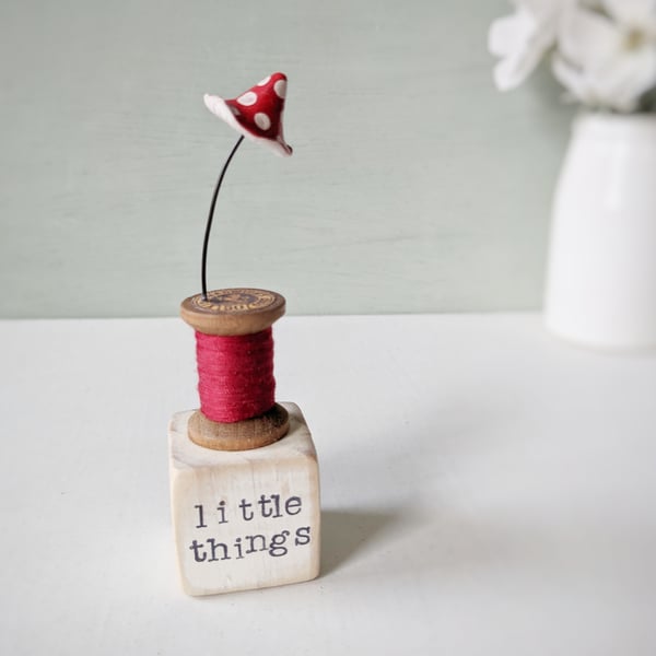 Clay Toadstool on a Teeny Cotton Bobbin 'little things'