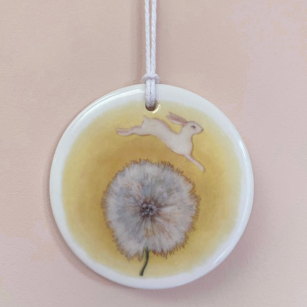 Rabbit ornament - ceramic decoration - dandelion clock