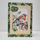 Grandad Christmas Card - Holly Jolly Robin Design - Traditional Christmas Card