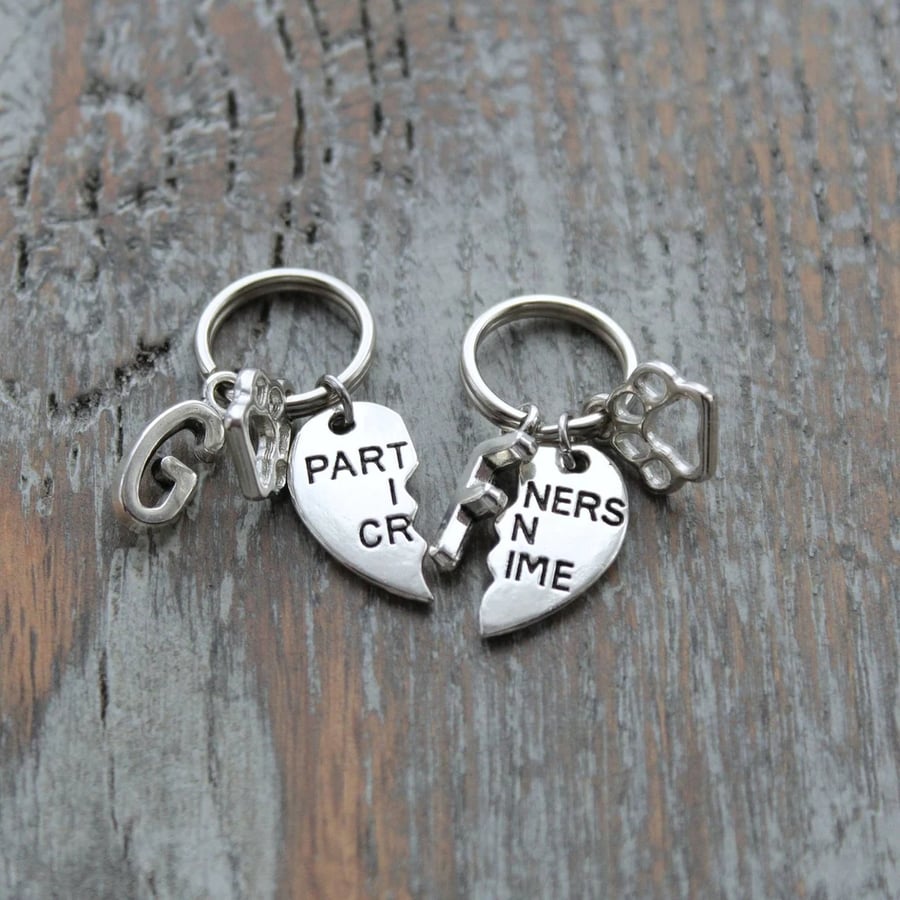 Partners in crime collar charm set with your dogs initials