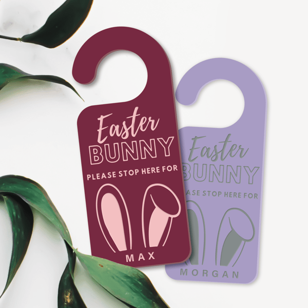 Easter Bunny Stop Here Sign - Bunny Ears: Personalised Cute Easter Door Hanger 