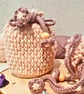 Crochet Drawstring Pouch - Favour Bag, Table Favour, Beige-Cream & Brown String - Image 5