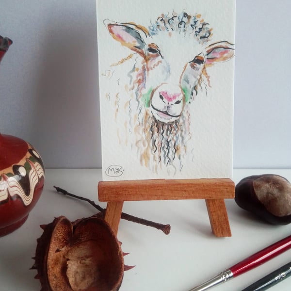  Sheep miniature ACEO Original Painting