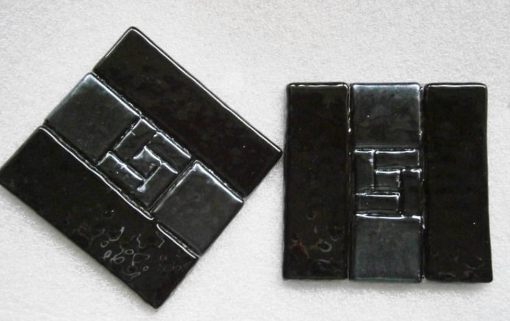 Black and silver fused glass coasters
