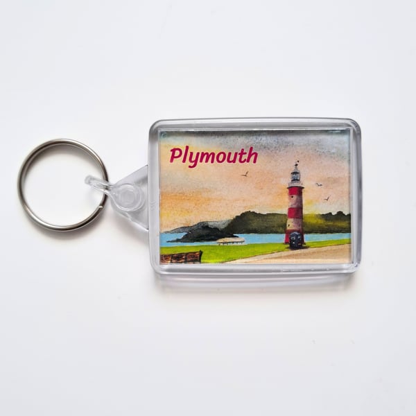 Keyring  Contains Plymouth Smeaton's Tower Art Print From My Original Painting