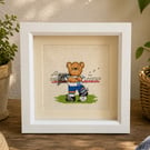 Framed Football Teddy Bear Cross Stitch 