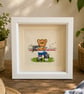 Framed Football Teddy Bear Cross Stitch 