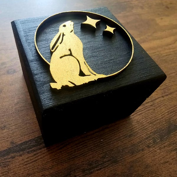 Moongazing Hare handmade mini jewellery, trinket or keepsafe box