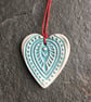 Scandi Folk Heart Aqua Love hug decoration gift The Porcelain Menagerie - Image 1