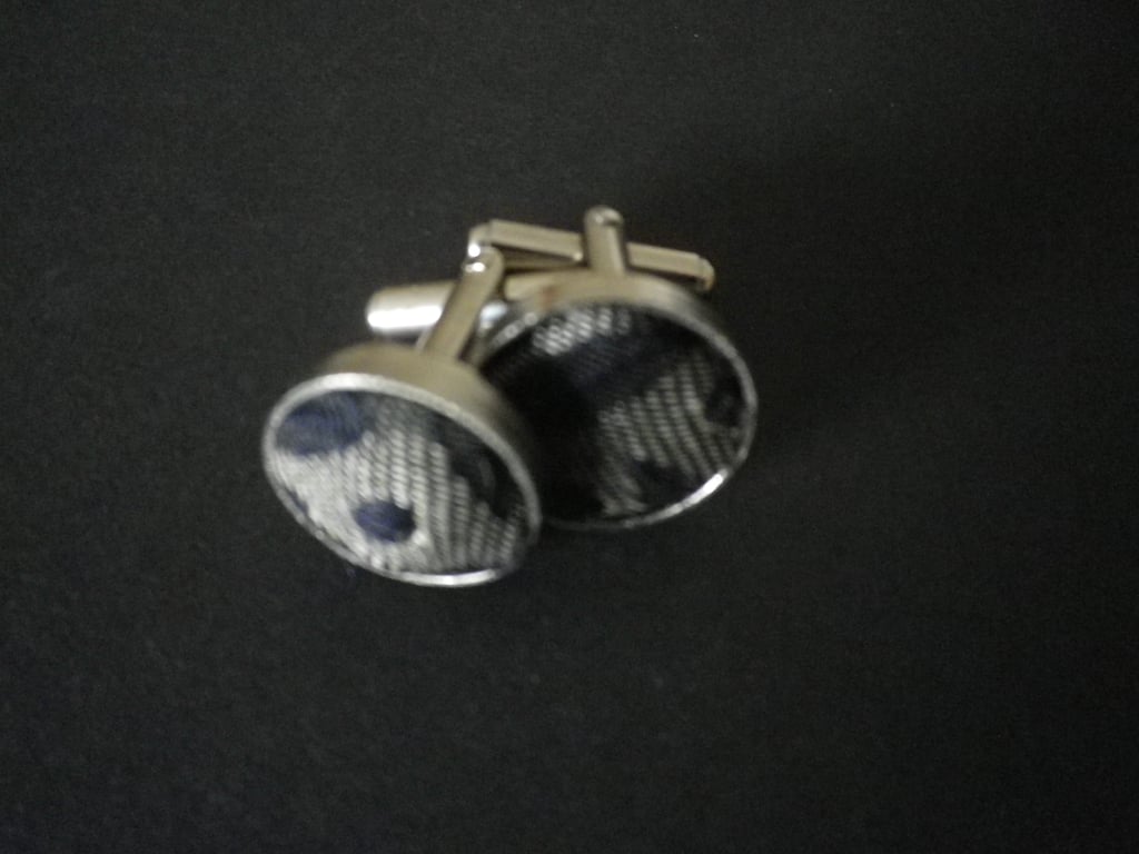 Navy and cream pure silk cufflinks free shipping, gift wrapped, classic design 