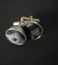 Navy and cream pure silk cufflinks, presentation box, free shipping