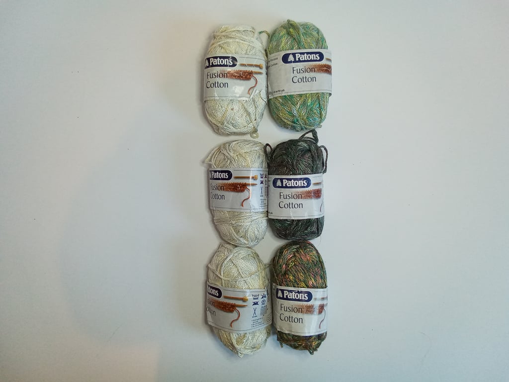 Patons Fusion Cotton, cream, green  6 x 50g balls, Viscose cotton yarn