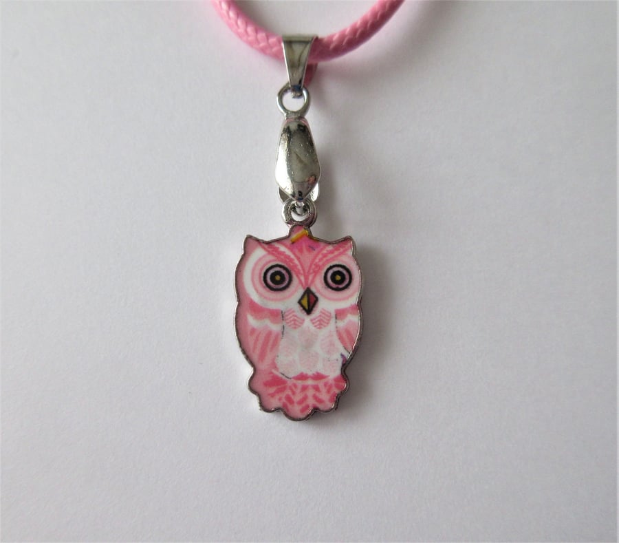 Owl Necklace Pink Cord with Cute Owl Charm