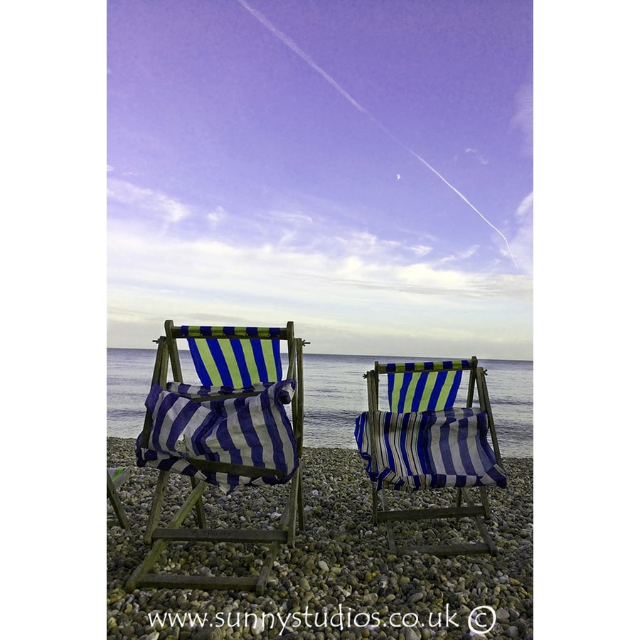 'The Last Two Standing' Greeting Card - Stripy Deckchairs - Beer Beach- Free P&P
