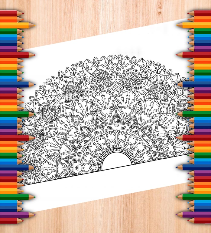 Digital Colouring Page - Half Mandala