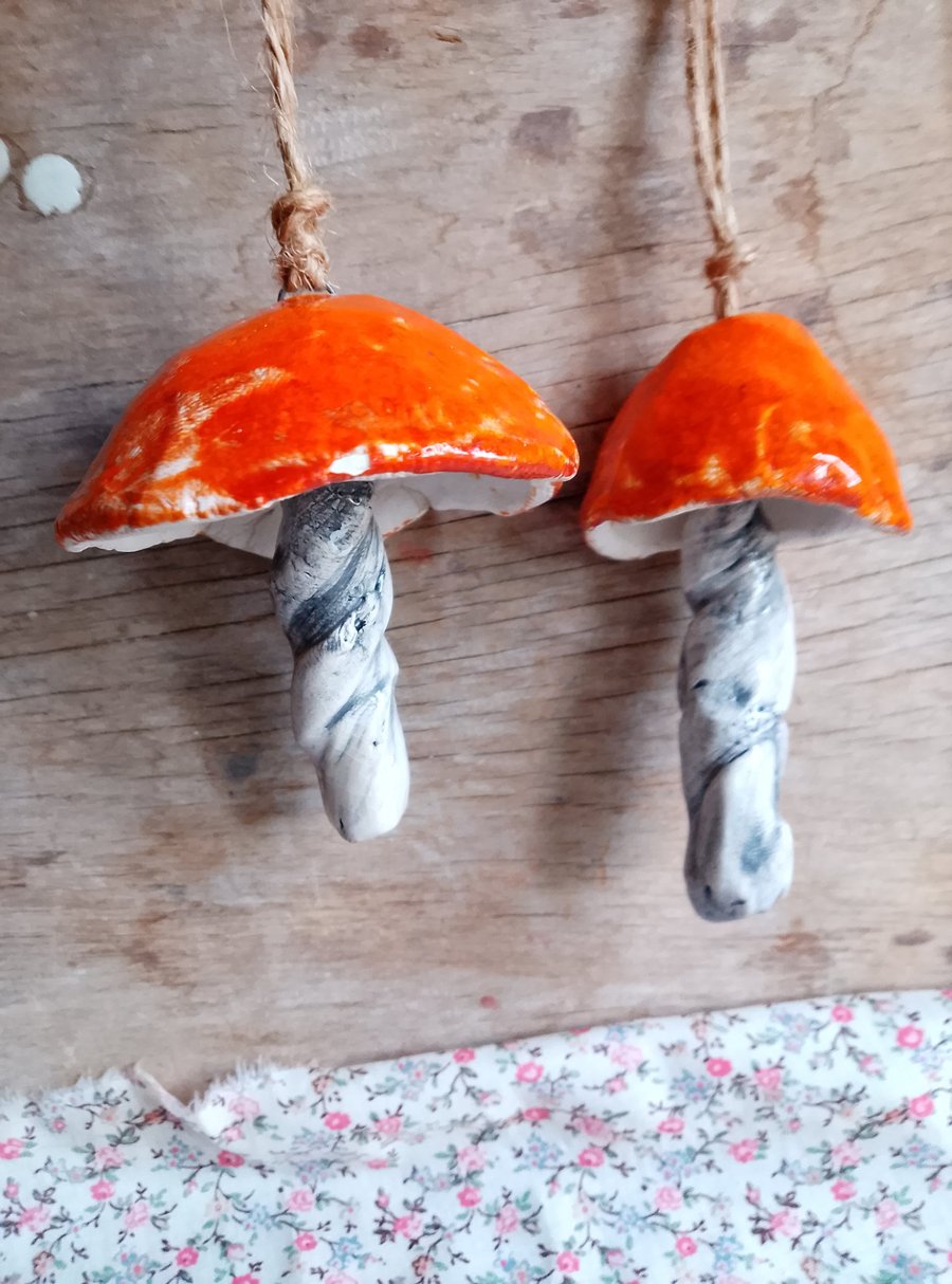 ceramic hanging mushroom bright orange large
