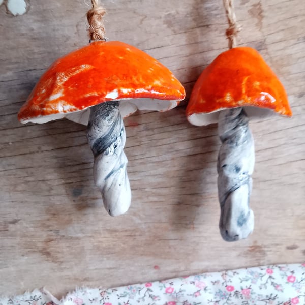 ceramic hanging mushroom bright orange large