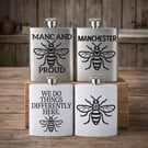 Manchester Bee Stainless Steel Hip Flask Variations available