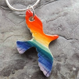 Handmade Ceramic Rainbow Bird Pendant  
