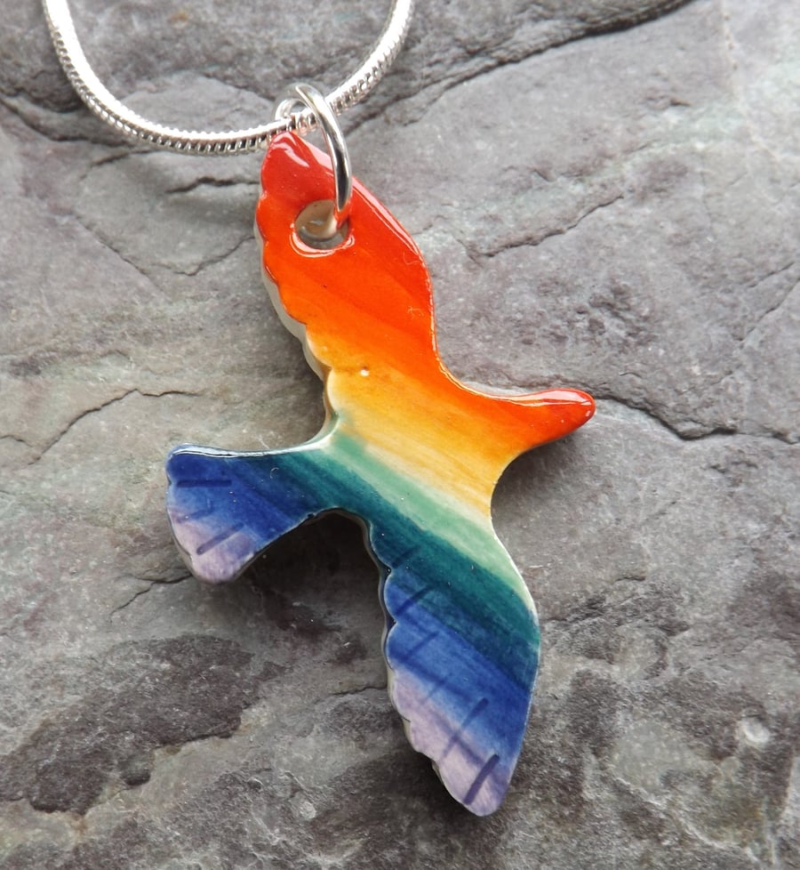 Handmade Ceramic Rainbow Bird Pendant  