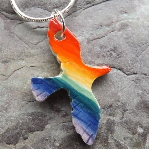 Handmade Ceramic Rainbow Bird Pendant  