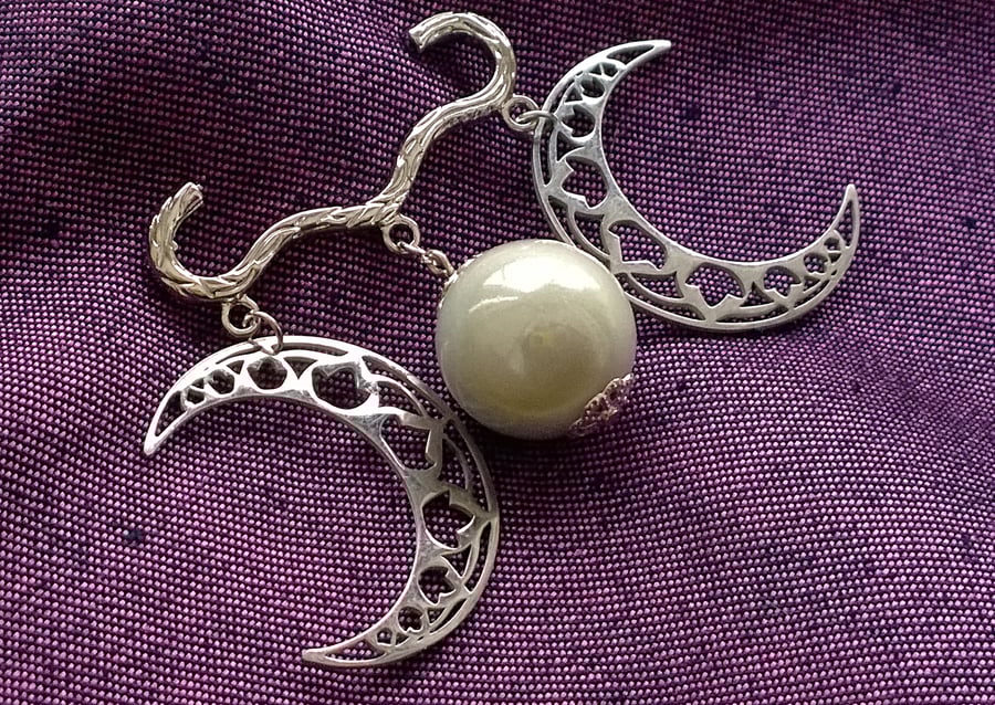 Triple Goddess Brooch, Triple Moon Phase, Mandala Moon, Pagan, Wiccan Bag Dangle