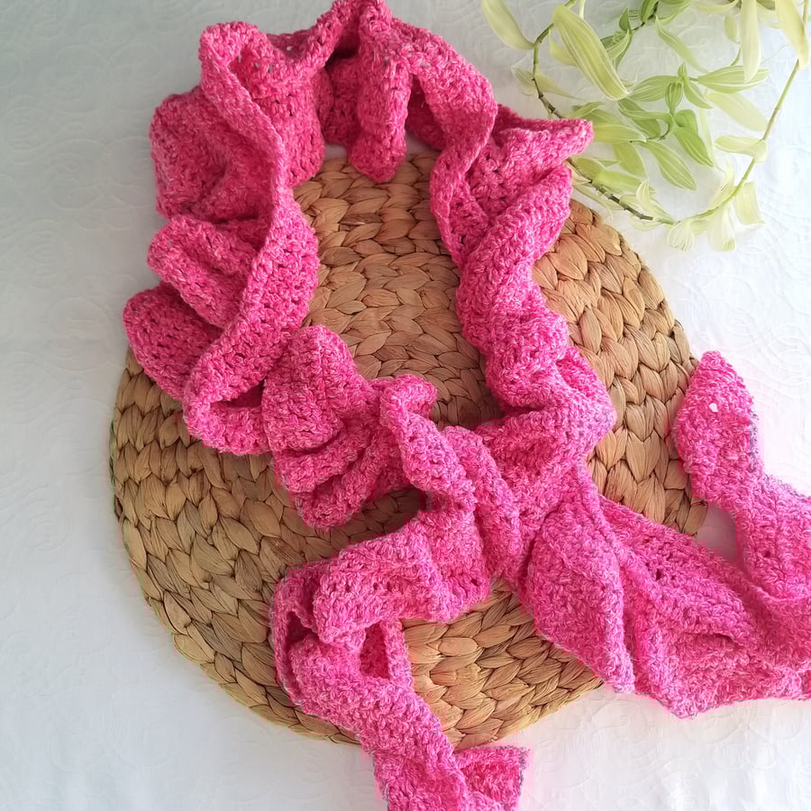 Crochet Frill Scarf in Pink Sale
