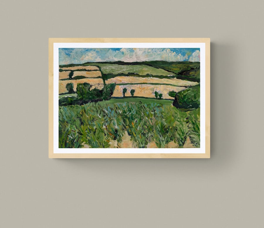 A4 print of Widdicombe fields, South Devon. 250gsm Fedrigoni 