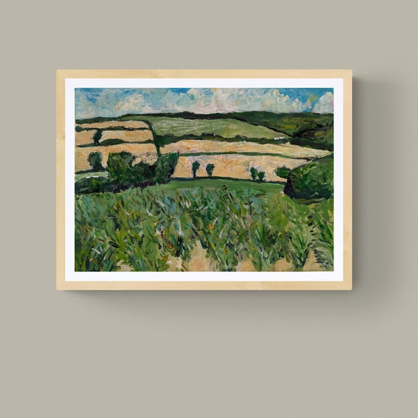 A4 print of Widdicombe fields, South Devon. 250gsm Fedrigoni 