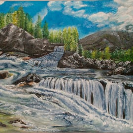 Original acrylic  scenic waterfall painting