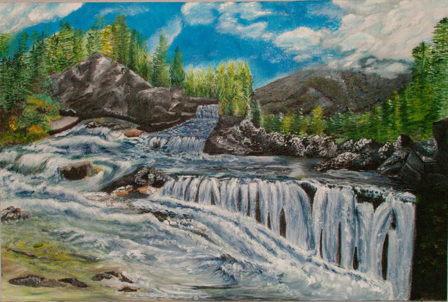 Original acrylic  scenic waterfall painting