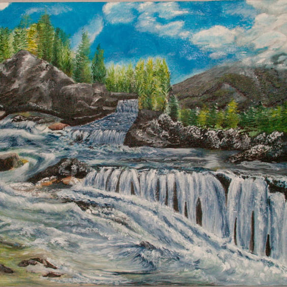 Original acrylic  scenic waterfall painting