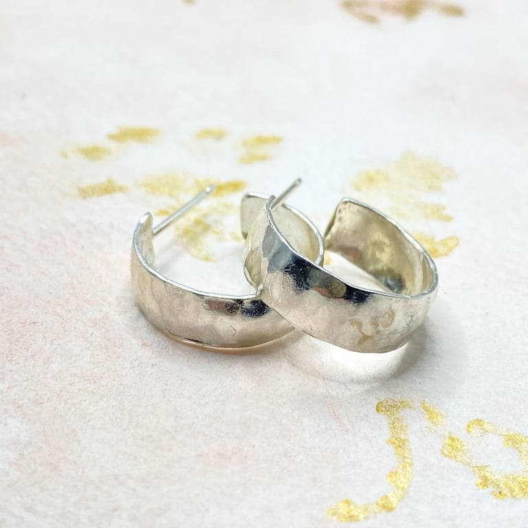 Silver Hoops Hammered Texture 