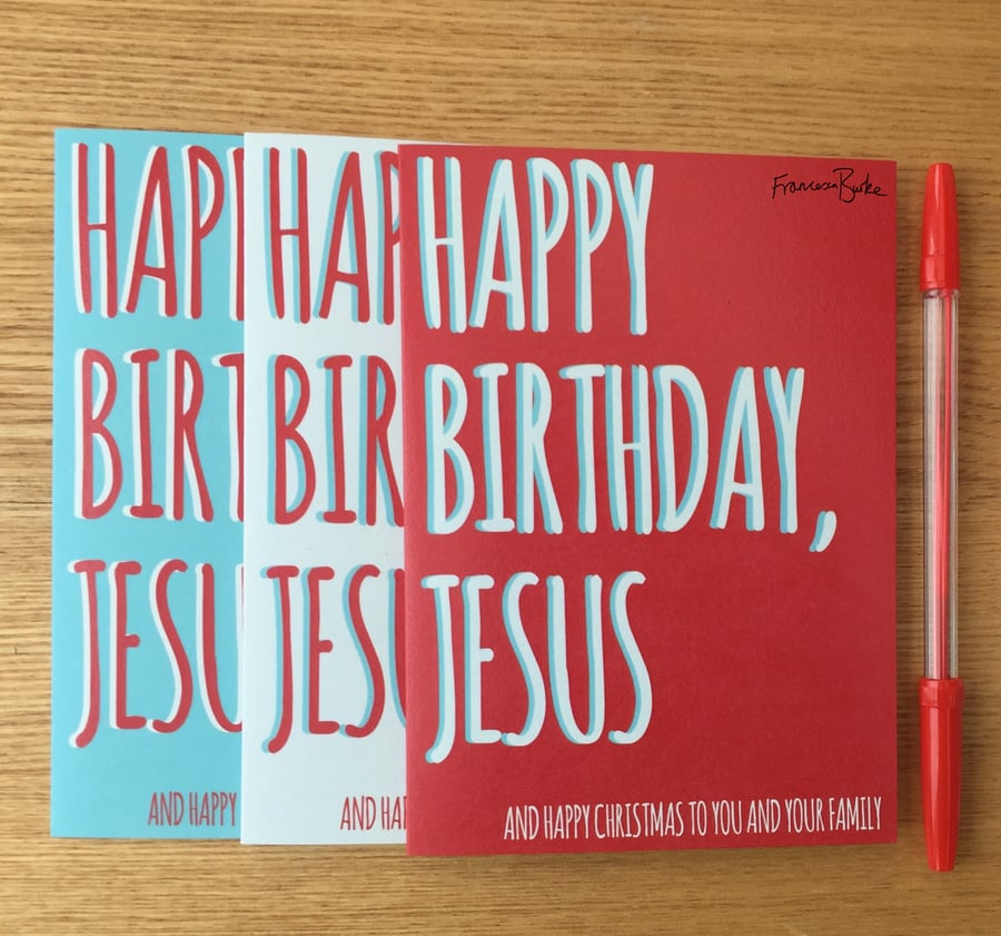 Pack of 12 Funny, Sarcastic Happy Birthday Jesus Christmas Cards, Recycled