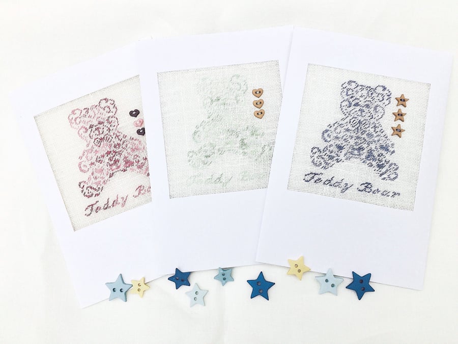  Personalised Boy. Girl. Or Surprise 'Teddy Bear' New Baby Petit Point Card