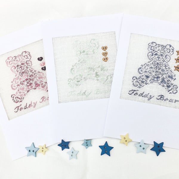  Personalised Boy. Girl. Or Surprise 'Teddy Bear' New Baby Petit Point Card