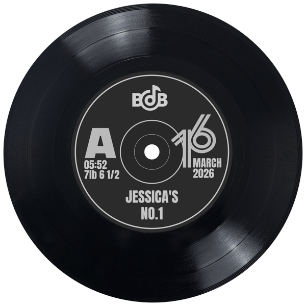 Framed 7" 'No.1' vinyl with personalised label graphics