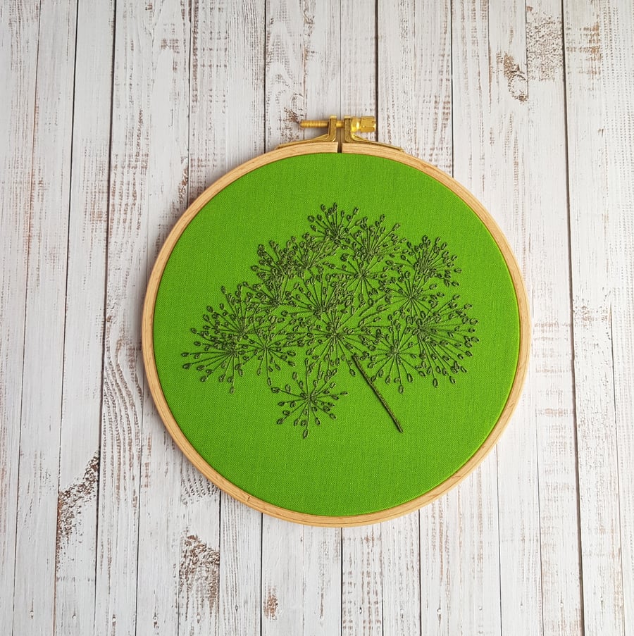 Botanical embroidery, wildflower seed heads, 6.5"