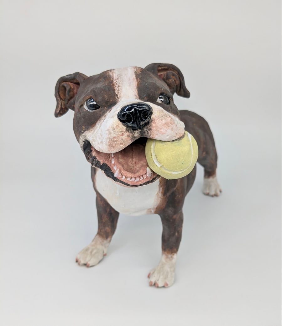 Staffordshire Bull Terrier and Ball Sculpture - May Sale Item
