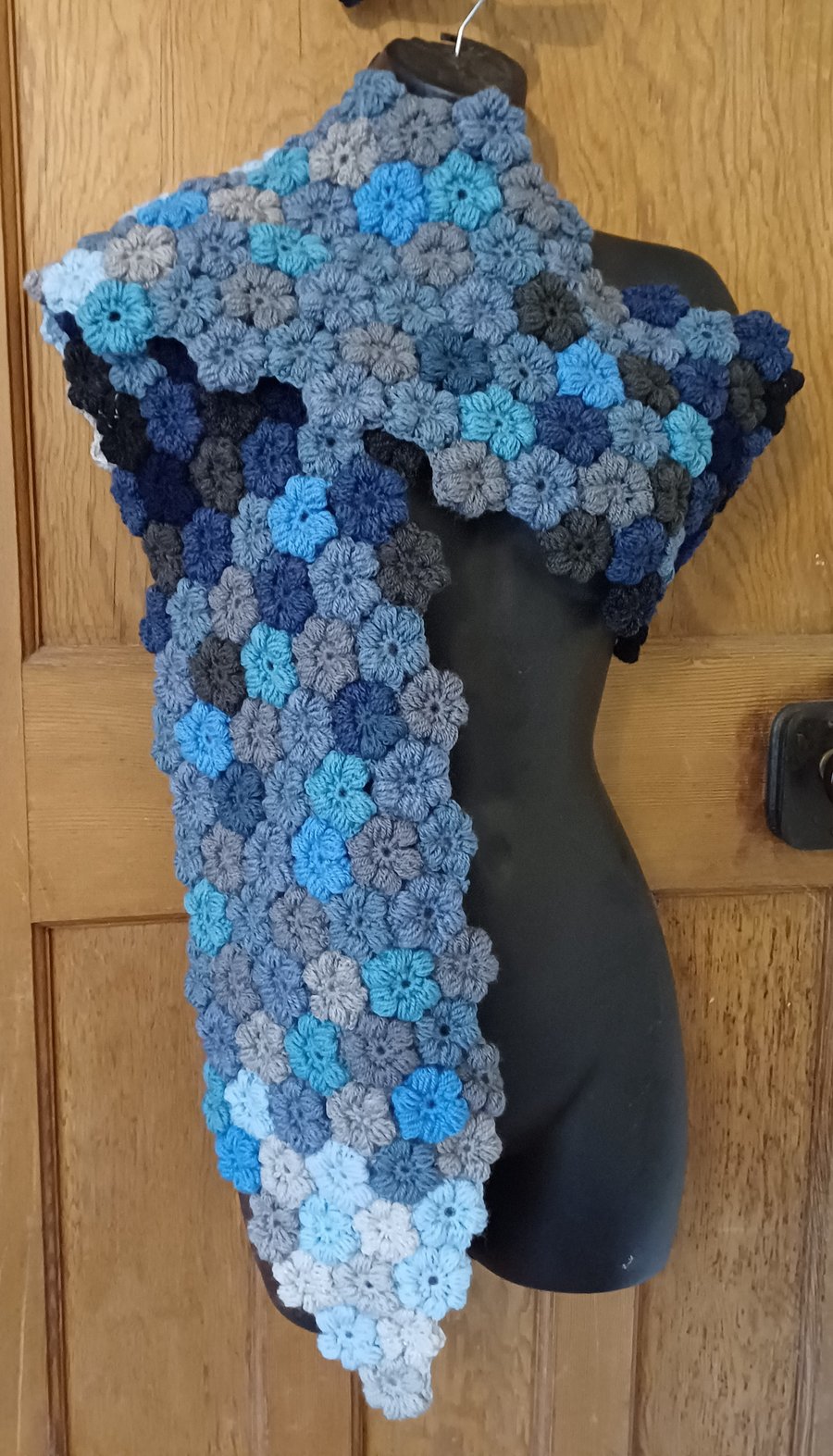 Hand crochet Scarf Blue and Grey