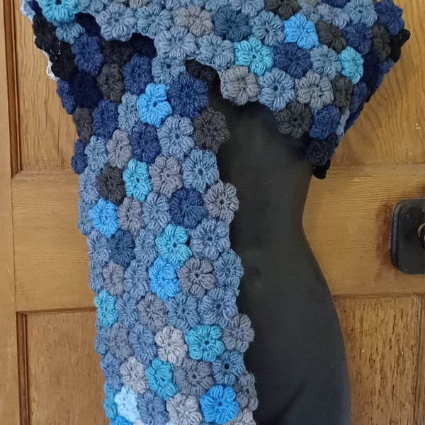 Hand crochet Scarf Blue and Grey