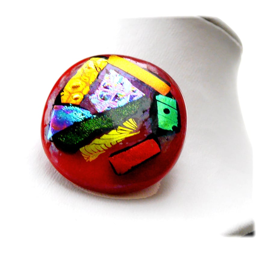 Patchwork Dichroic Fused Glass Brooch 048 Handmade 