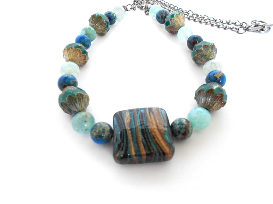 Murano Glass and Faceted Agate Necklace