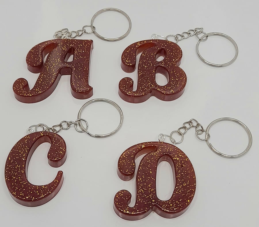 Red Wine and Golden Glitter Alphabet Keyrings - Bag Charms