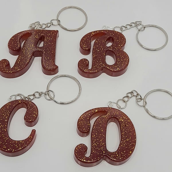 Red Wine and Golden Glitter Alphabet Keyrings - Bag Charms