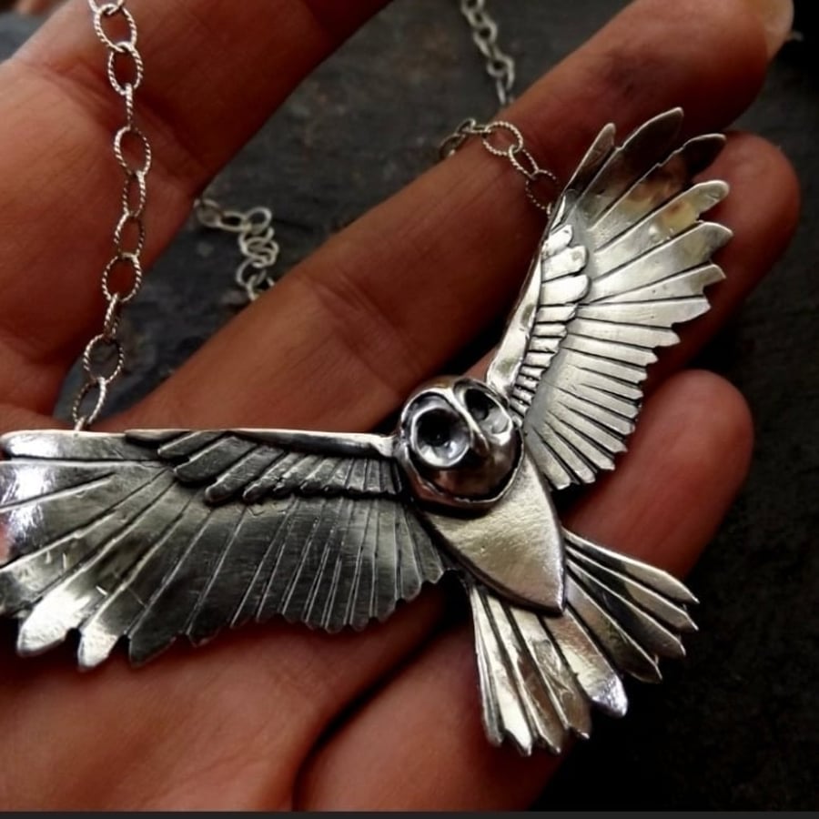 Silver Owl necklace, handmade silver owl pendant
