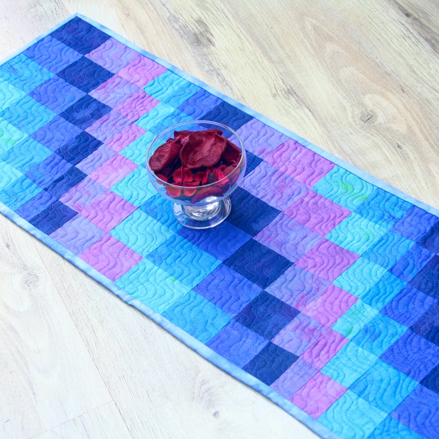 Table Runner Blue and Purple Bargello style